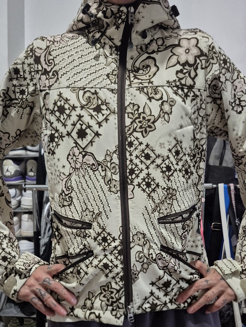 Womans  Hooded Jacket in Cream and Brown